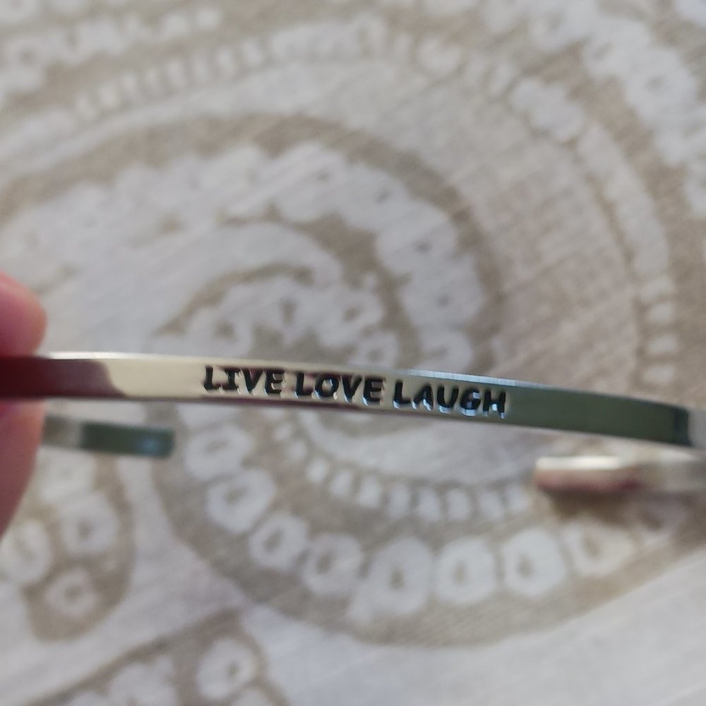 Live Love Laugh silver toned cuff bracelet